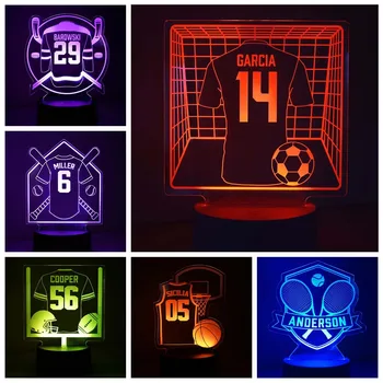 Персонализированный Спортивный Джерси LED Night Light Изготовленный На Заказ Баскетбол/Футбол/ Бейсбол/Хоккей/Регби/Теннисист Номер Имени RGB 3D Лампы
