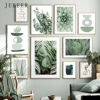 Плакаты с зелеными растениями, настенное искусство, картины на холсте с листьями, украшение листьями, картина для декора комнаты, интерьерная живопись для гостиной