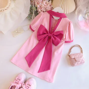 Платье для девочек 3-12 лет, детские платья, Повседневное Модное Летнее хлопковое платье, Розовое милое платье трапециевидной формы для девочек, детская одежда