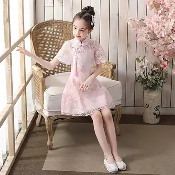 Платье чонсам для девочек летнее детское платье платье принцессы новое облегающее платье для выступлений в стиле ретро для девочек Танчжуан Ханфу