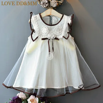 Платья для девочек LOVE DD & MM, летняя мода, детская одежда из сетки с милыми цветами, жилет с рукавами-лепестками, платье принцессы, детская одежда
