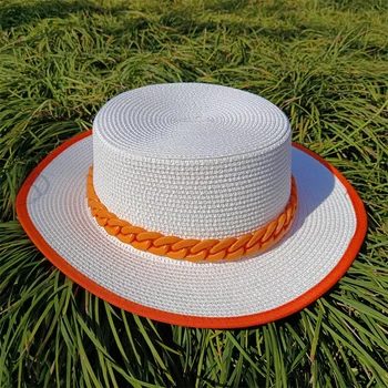Плоская соломенная шляпа солнцезащитная пляжная шляпа 2023 цветная цепочка шляпа Элегантная французская женская панама шляпаженская