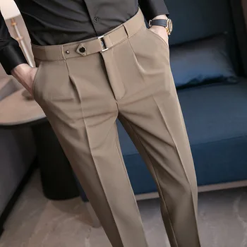 Повседневные брюки Nine-tenth для мужчин 2023, элегантные костюмные брюки с эластичным поясом и мужские панталоны в британском стиле