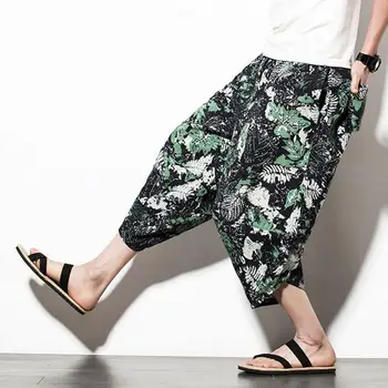Повседневные брюки Шаровары с завязками, свободные укороченные брюки в китайском стиле