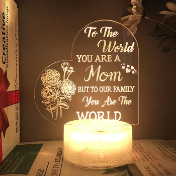 Подарок на День Матери, ночник в виде сердца, Праздничная Акриловая Перезаряжаемая 3D Светодиодная лампа для спальни 2023 Новинка