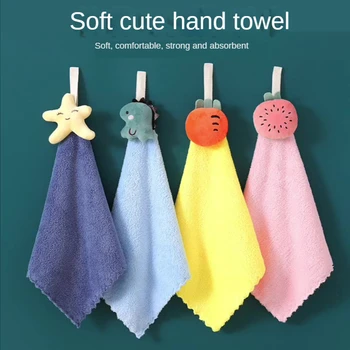 Подвесное полотенце из кораллового флиса, маленькое квадратное полотенце, детское полотенце для лица, мягкое и утолщенное полотенце для рук, детское полотенце для рук с рисунком