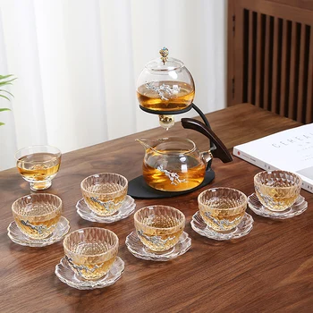 Полуавтоматический стеклянный чайный сервиз, Прозрачная чайная посуда, термостойкий чайник, доступны 3 вида чашек для кункгфу