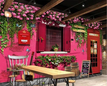 Пользовательские обои, 3d фреска на бумаге, Лондонская телефонная будка, фон из розовых роз, стена гостиной, спальня, декоративная роспись