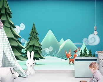 Пользовательские обои мультфильм 3D трехмерный лес маленькие животные детская комната весь дом фон стены домашние фрески