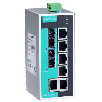 Промышленный коммутатор Ethernet MOXA EDS-208A-MM-SC с 2 портами SC x 100BaseFX и 6 портами x 10/100baset (X) с резервированием двойного входа питания