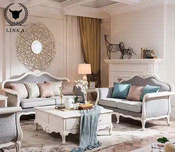 Простая комбинация диванов из ткани французского кантри на 123 персоны В европейском стиле, Резная мебель из массива дерева по индивидуальному заказу