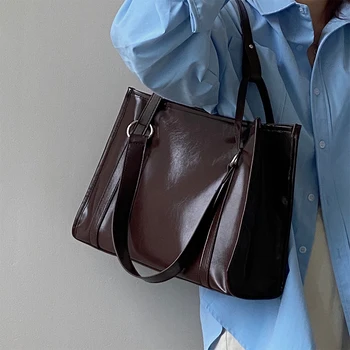 Простая однотонная женская сумка-мессенджер, винтажные женские сумки через плечо большой емкости, женские сумки-тоут из искусственной кожи для поездок на работу