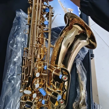 Профессиональный тенор-саксофон Q3 Си-бемоль, покрытый лаком из золотой латуни, с двойным усилением ребер, с односторонним выгравированным рисунком, джазовая музыка