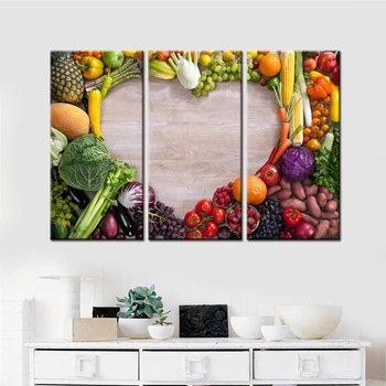 Прямая поставка, 3 предмета, без рамы, овощно-фруктовый настенный холст в форме сердца, художественный плакат для гостиной, домашний декор в скандинавском стиле