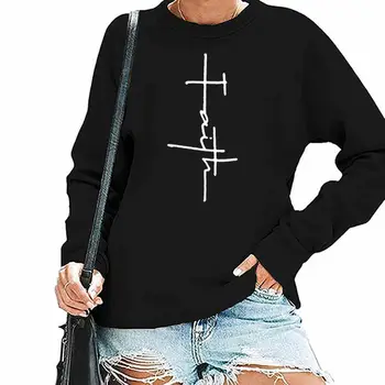 Пуловеры Женские Faith Print 2022, одежда, женские весенне-осенне-зимние толстовки, Женские повседневные толстовки с круглым вырезом
