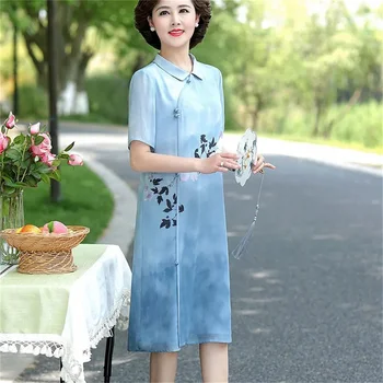 Размер 5XL Платье для мамы для вечеринки 2023, новое летнее платье для женщин среднего возраста Rich Lady Cheongsam, элегантное длинное платье Mujer, платья с принтом