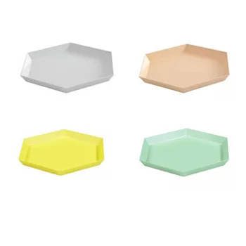 Размер S Красочный многоугольный комбинированный лоток для хранения на рабочем столе Скандинавский геометрический ромб металлический шестиугольный чайный поднос из нержавеющей стали