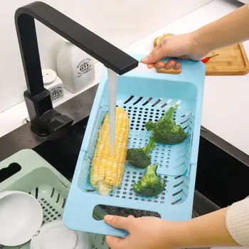 Регулируемое устройство для мытья посуды Сливная корзина для раковины для мытья овощей и Фруктов Пластиковая сушилка для кухонных принадлежностей Органайзер