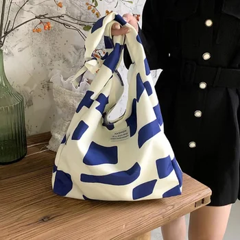 Ретро Геометрическая женская холщовая сумка Модная Сумка Дизайнерская сумка для покупок Большой емкости Новая сумка для отдыха подмышками Студенческая школьная сумка