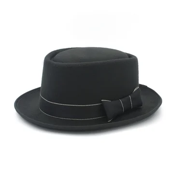 Ретро Зимняя Шерстяная Шляпа-Канотье Flat Prok Pie Fedora Top Hat For Women's Men's Felt Bowkn Boho Feltro Gambler Sombrero Cap 25