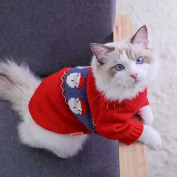 Рождественская одежда для кошек, зимний свитер для кошек, вязаный топ с рисунком Санты, Осенне-зимняя одежда для маленьких собак и котенков, Аксессуары для домашних животных