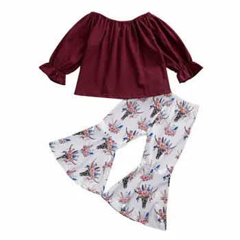Рождественская одежда Хлопчатобумажная рубашка для маленьких девочек, топы, брюки с цветочным рисунком, расклешенный наряд, Рождественская одежда, наряды Navidad