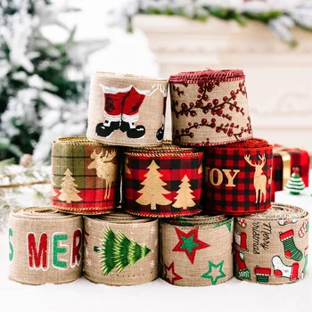 Рождественские ленты, классические обертывания, Ленты для рождественской елки, гирлянды, банты, тканевые ленты, мешковина, ленты с завязками, подарки