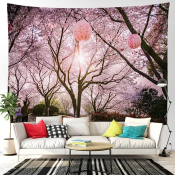 Розовое вишневое дерево природный пейзаж горный лес настенный гобелен спальня домашняя гостиная декоративный гобелен для спальни