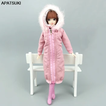 Розовое длинное зимнее пальто, платье для куклы Барби, одежда, парка для куклы 1/6 BJD, зимняя одежда, куртка, аксессуары для кукол 1: 6, детские игрушки
