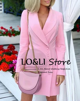 Розовый костюм LO & LI для женщин, Офисный костюм, Цельнокроеное Деловое мини-платье, блейзер, Сексуальное платье для ночного клуба, сшитое на заказ, Вечернее Свадебное платье для гостей