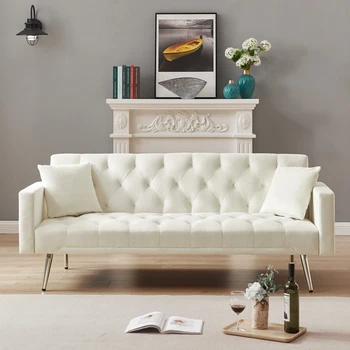 РОЗОВЫЙ / кремово-белый раскладной диван-футон, раскладной диван-кушетка для компактного жилого пространства.