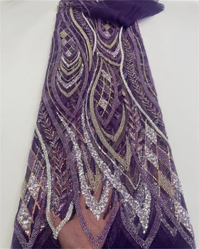 Роскошная Африканская Кружевная Ткань С Блестками Высокого Качества 2023, Вышивка Тяжелыми Бусинами, Французский Тюль, Кружевное Нигерийское Свадебное Платье