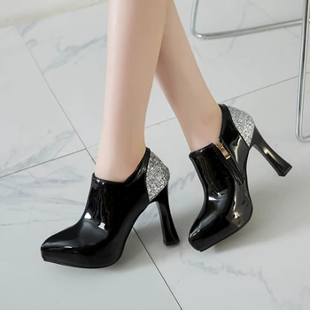 Роскошная женская дизайнерская обувь, большие размеры 31-50, туфли-лодочки на платформе и высоком каблуке из лакированной кожи с острым носком, офисные вечерние туфли T2185-4