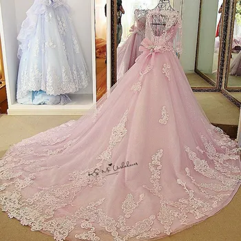 Роскошное Розовое свадебное платье Vestidos de Noiva Princesa, бальное платье с коротким рукавом, платья для невесты, Импортные китайские свадебные платья, Кружево
