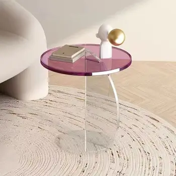 Роскошный акриловый журнальный столик Диван в гостиной, приставной столик, современный Маленький Прозрачный стол в форме круглого столика, прикроватный столик в скандинавском стиле.