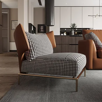 Роскошный диван для одного человека, современная простая кожа в стиле хаундстут с тканью, минималистичное кресло-тигр в гостиной