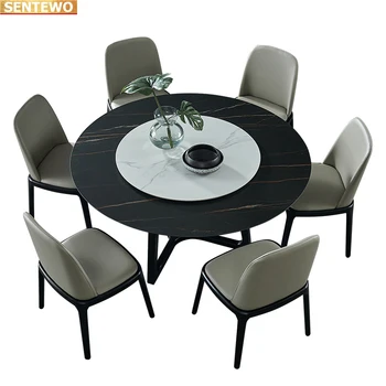Роскошный дизайнерский круглый обеденный стол из мраморной плиты с обеденным столом на 4 6 стульев mesa de jantar a manger из нержавеющей стали с золотым основанием