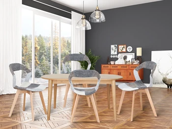 Роскошный набор Sim-карт из 4 скандинавских льняных обеденных стульев в стиле пэчворк с буковыми ножками для гостиной ресторана