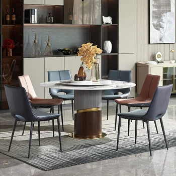 Роскошный сланцевый круглый стол с поворотным столом Современный минималистичный Многофункциональный высокий стол из мрамора для большой квартиры 캠핑의자 Мебель для дома
