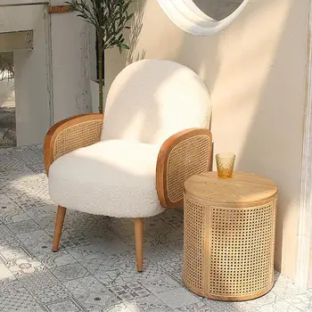 Ротанговое кресло Ретро Дизайнерские стулья для гостиной Мебель Скандинавский балкон Кресло для отдыха из массива дерева Современный тканевый диван
