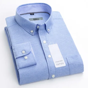 Рубашки Оксфорд из 100% хлопка, мужские рубашки с длинным рукавом, Приталенная деловая повседневная рубашка в полоску для молодежи и среднего возраста, Корейская рубашка в клетку