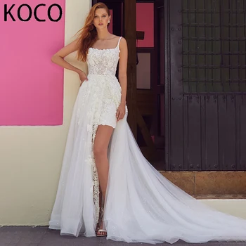 Свадебное платье MACDOUGAL с квадратным воротником, съемное Vestido De Novia, с бретельками-спагетти, без рукавов, аппликации для женщин 2023 г.