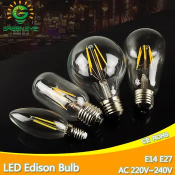 Светодиодная Лампа Эдисона E27 Светодиодная Лампа E14 220V Античная Ретро Винтажная Лампа Накаливания Стеклянная Лампа 4 Вт 6 Вт 8 Вт 12 Вт Свеча Lamparas Bombillas