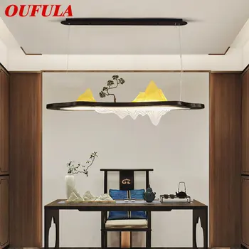 Светодиодная подвеска в китайском стиле OUFULA Креативная Простота Дзен Прямоугольная Люстра ландшафтного освещения для домашнего декора Чайханы