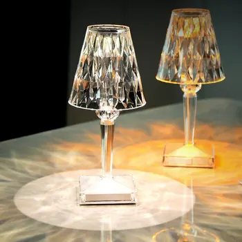 Светодиодная проекционная настольная лампа с кристаллами алмазов, USB-зарядка, сенсорный датчик, украшение ресторана, бара, настольные лампы, романтическая ночная лампа