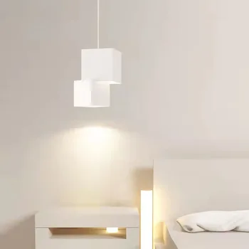 Светодиодные подвесные светильники Белого металлического куба с регулируемой по проводам современной подвесной лампой для спальни, прикроватной тумбочки, столовой, бара, кафе