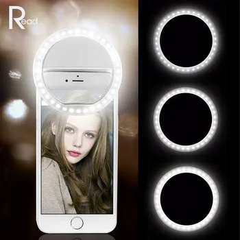 Светодиодный кольцевой светильник для селфи, заполняющий светильник, Вспышка для мобильного телефона, заряжаемого через USB, Объектив, Светящиеся лампы, зажимы-кольца для iPhone Xiaomi Huawei
