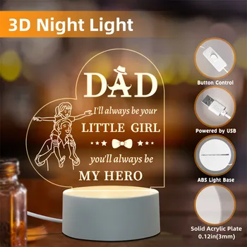 Светодиодный ночник с 3D буквами, USB Персонализированный Акриловый светильник для спальни на свадьбу, День рождения, Подарок на День отца Теплый белый