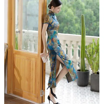 Сексуальная Леди С Высоким Разрезом Китайское Традиционное Атласное Длинное Ципао Плюс Размер 5XL Элегантное Вечернее Платье Cheongsam Vestidso