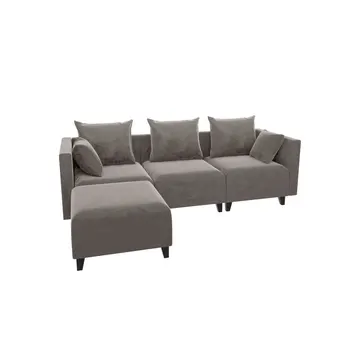 Секционный диван, Маленький L-образный диван с 6 подушками для гостиной, Бархат для спальни, гостиная бежевого цвета